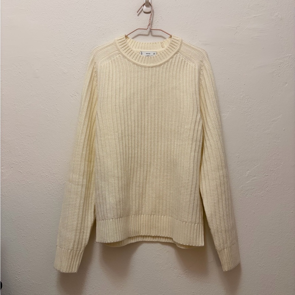 Mango Ivory Texture Knit Crewneck Sweater